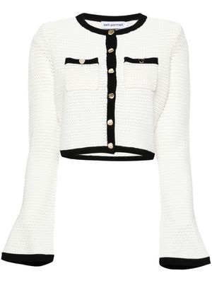 Self-Portrait pointelle-knit cropped cardigan - White