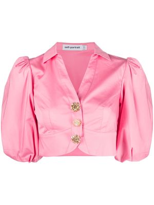 Self-Portrait puff-sleeve cropped shirt - Pink