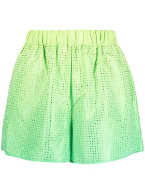 Self-Portrait rhinestone-embellished elasticated-waist shorts - Green