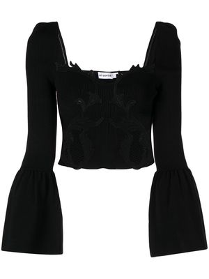 Self-Portrait ribbed-knit embroidered top - Black