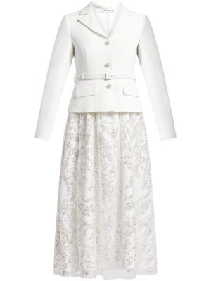 Self-Portrait sequin-embellished belted midi dress - White