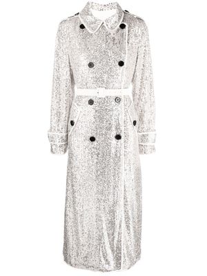 Self-Portrait sequin-embellished double-breasted coat - Grey