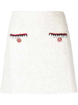 Self-Portrait sequin-embellished knitted miniskirt - Neutrals