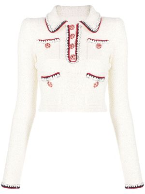 Self-Portrait sequin-embellished knitted sweatshirt - Neutrals