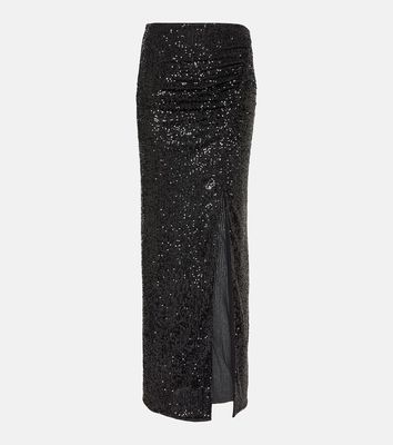 Self-Portrait Sequined ruched maxi skirt