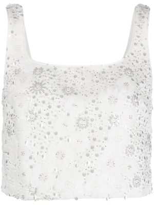 Self-Portrait sequinned cropped top - White