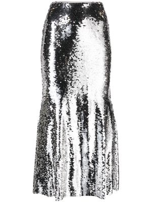 Self-Portrait sequinned flared midi skirt - Silver