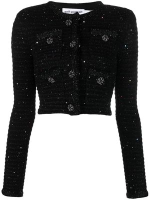 Self-Portrait sequinned knited cropped jacket - Black