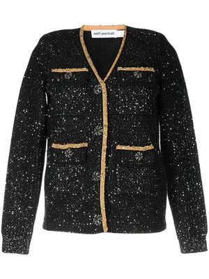 Self-Portrait sequinned knitted cardigan - Black