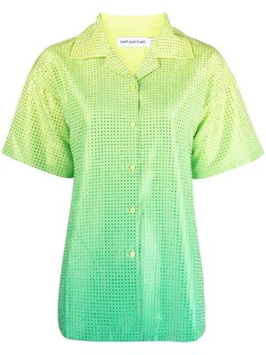 Self-Portrait short-sleeve rhinestone-embellished shirt - Green
