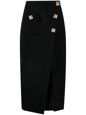 Self-Portrait side-slit midi skirt - Black