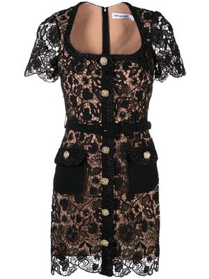 Self-Portrait square-neck lace minidress - Black