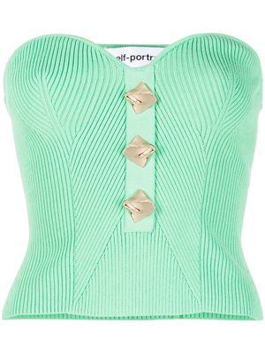 Self-Portrait strapless ribbed knitted top - Green
