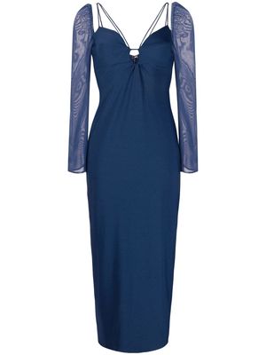 Self-Portrait sweetheart-neck long-sleeve dress - Blue