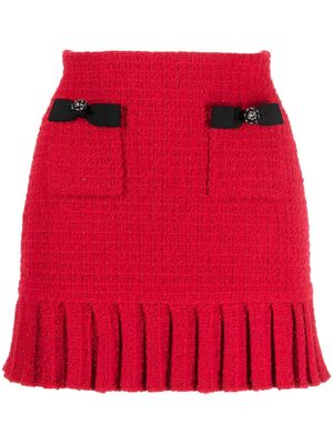 Self-Portrait waffle-knit pleated miniskirt - Red