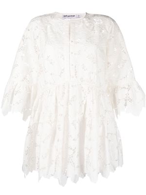 Self-Portrait wide-sleeve lace minidress - White