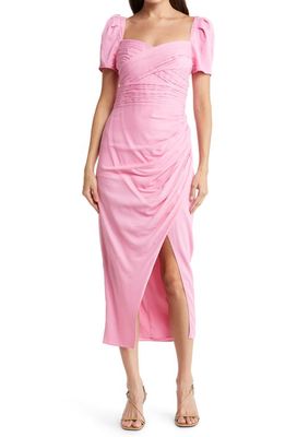Self-Portrait Wrap Front Stretch Crepe Dress in Pop Pink