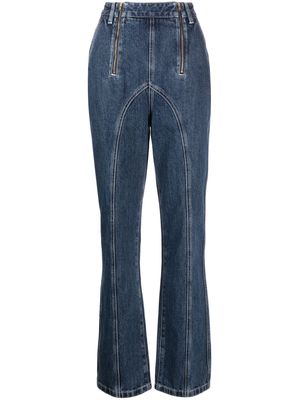 Self-Portrait zip-embellished straight-leg jeans - Blue