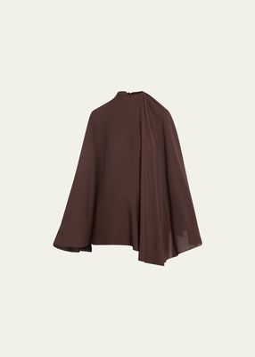 Self-Tie Silk Cape Blouse