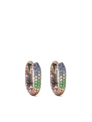 Selim Mouzannar small Sapphire & Tsavorites hoop earrings - Silver