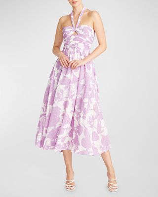 Selina Halter Tie-Bow Floral Midi Dress
