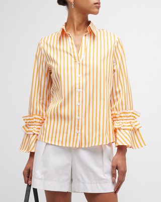 Selina Striped Ruffle-Trim Cotton Shirt