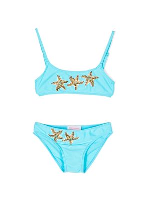 SELINIACTION KIDS bead-embellished star-motif bikini - Blue