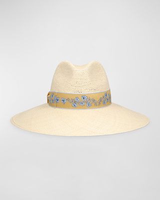 Semi-Crochet Straw Panama Fedora With a Floral Band
