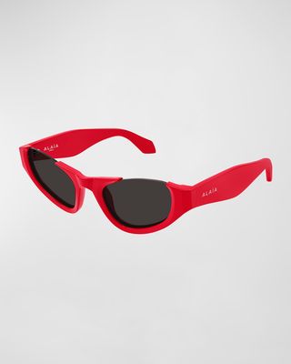 Semi-Rimmed Acetate Cat-Eye Sunglasses