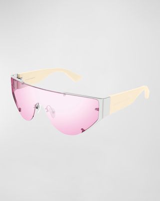 Semi-Rimmed Metal & Acetate Shield Sunglasses