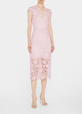Semi-Sheer Lace Midi Dress