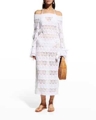 Semi-Sheer Lace Off-Shoulder Maxi Dress