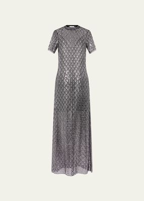 Semi-Sheer Metallic Maxi Dress