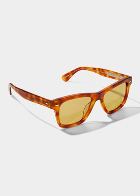 Semi-Transparent Havana Square Acetate Sunglasses