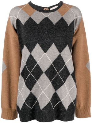 Semicouture argyle intarsia-knit crew-neck jumper - Grey