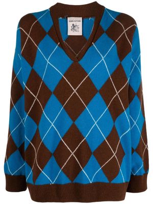 Semicouture argyle intarsia-knit wool blend jumper - Blue