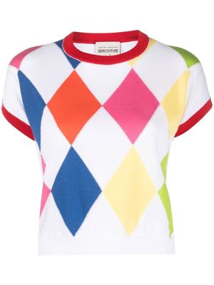 Semicouture argyle-pattern knitted top - White