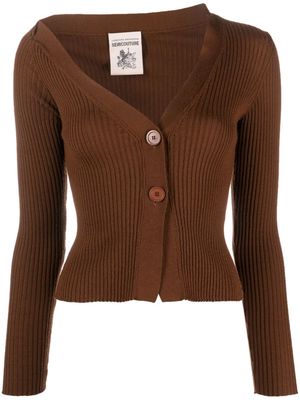 Semicouture asymmetric ribbed cardigan - Brown