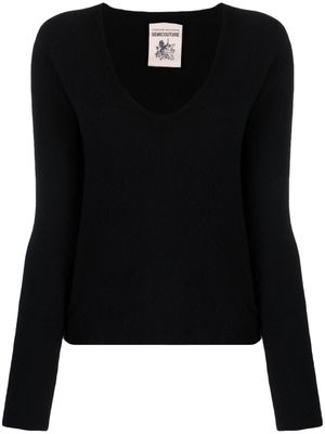 Semicouture brushed U-neck knitted top - Black