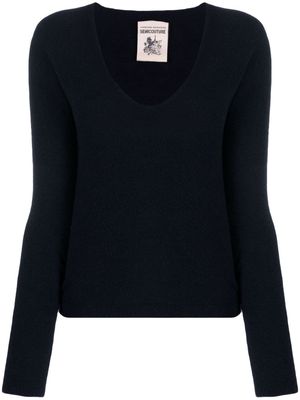 Semicouture brushed U-neck knitted top - Blue