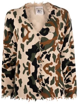 Semicouture camouflage-print frayed-trim cardigan - Neutrals