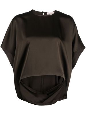 Semicouture cut-out short-sleeve satin blouse - Brown