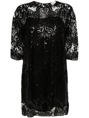 Semicouture floral-embroidered sequin-embellished minidress - Black