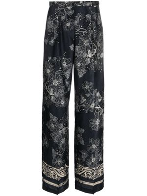 Semicouture floral-print high-waisted palazzo pants - Blue
