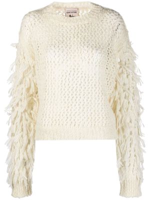 Semicouture frayed-sleeves wool-blend jumper - Neutrals