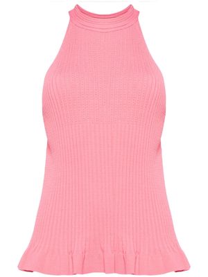 Semicouture halterneck ribbed-knit top - Pink
