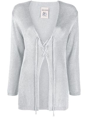Semicouture lace-up V-neck cardigan - Silver