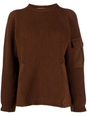 Semicouture multi-pocket ribbed-knit jumper - Brown