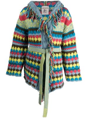 Semicouture patterned-jacquard belted cardigan - Blue