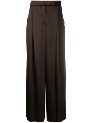 Semicouture pleated satin wide-leg trousers - Brown